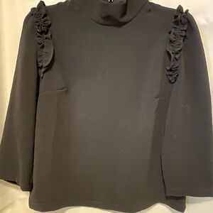 Sezane Black Ruffle Accent Blouse